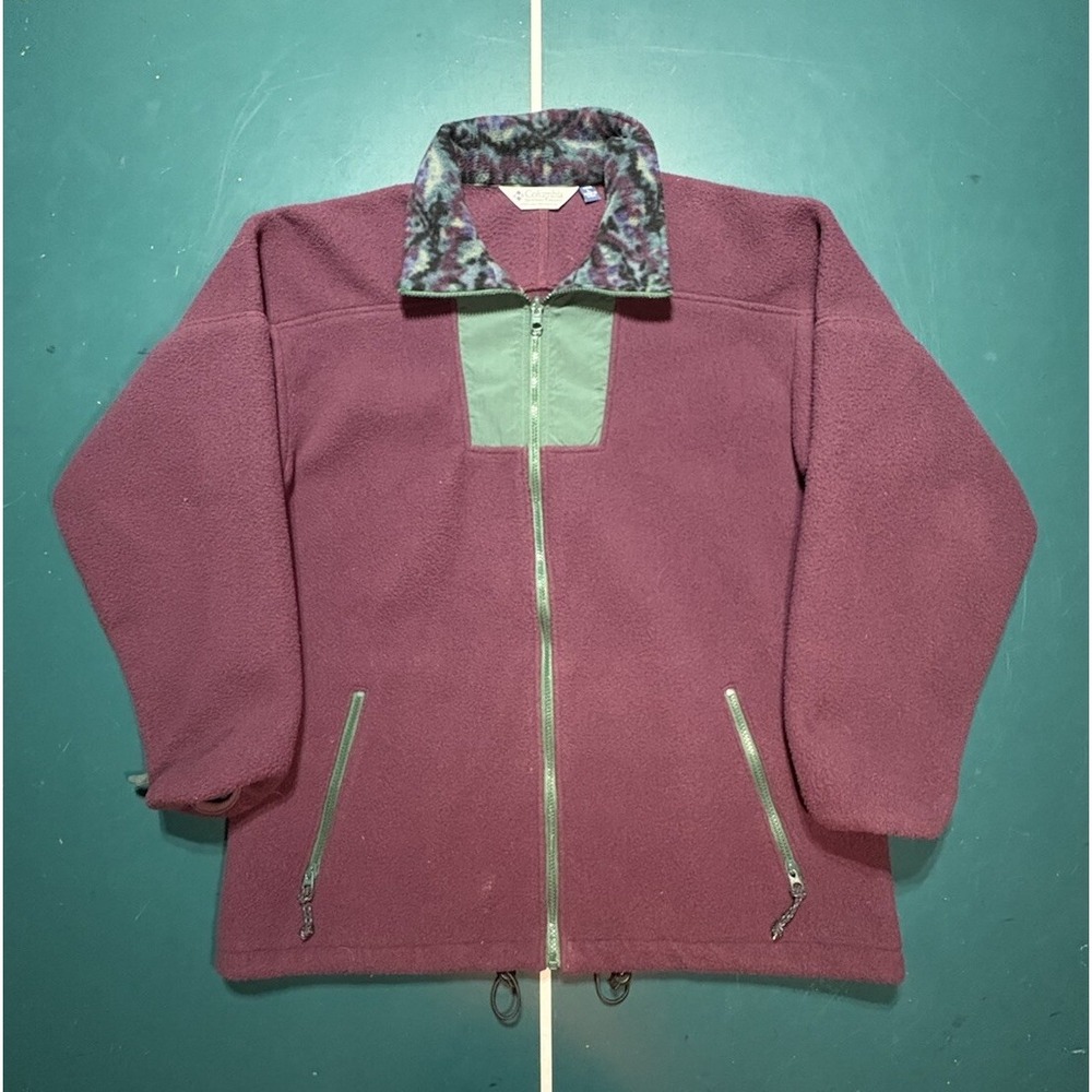 Vintage Columbia Jacket Mens Large Burgundy Aztec Fleece Full Zip Made in USA‎